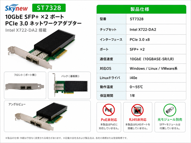 Skynew ST7328 10GbE SFP+ 2ポート 有線LANカード 商品画像