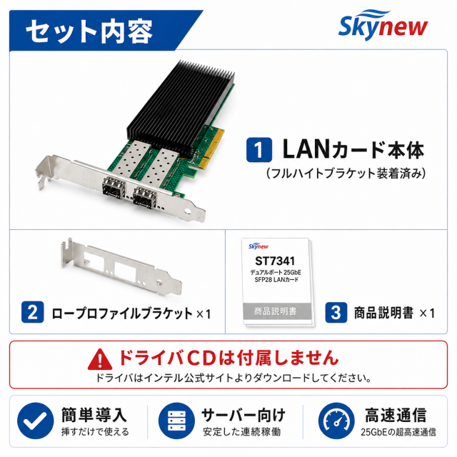 Skynew ST7341 25GbE SFP28 2ポート 有線LANカード 商品画像