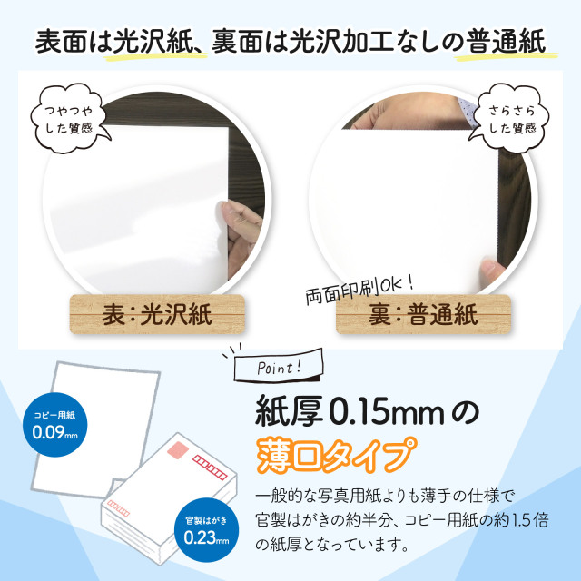 表は光沢紙、裏は普通紙で両面印刷可能