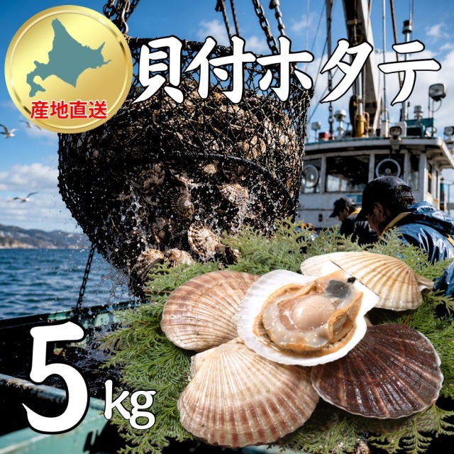 【業務用】生冷凍 貝付きホタテ 5kg（20～30枚程度）