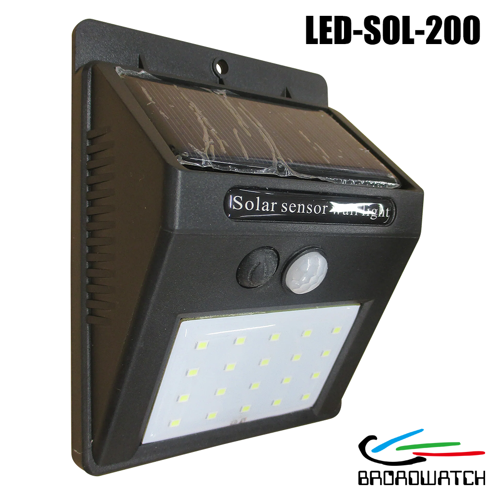 【LED-SOL-200】3モード点灯 太陽電池付き人感LED屋外灯（返品不可）