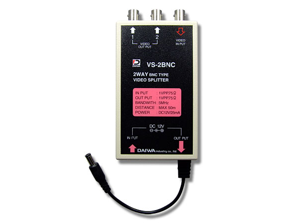 【CT-A037】防犯カメラ・監視カメラ用映像信号2分配機 (BNCコネクター/VS-2BNC)（返品不可）