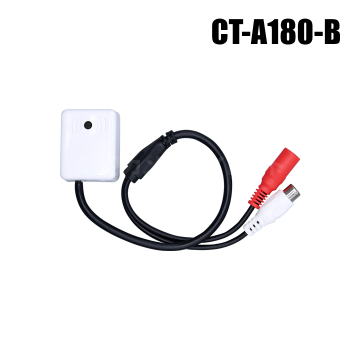 【CT-A180-B】小型コンデンサー集音マイク　防犯カメラ機器・RCAモノラル音声入力製品に適合  （屋内 6畳程度・貼付シール付）