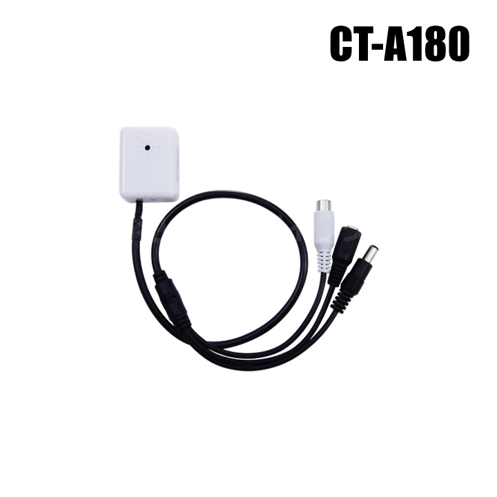【レターパックプラス可】【CT-A180】小型コンデンサー集音マイク　防犯カメラ機器・RCAモノラル音声入力製品に適合 （屋内 6畳程度・貼付シール付・ループ電源出力・ボリューム調整可）