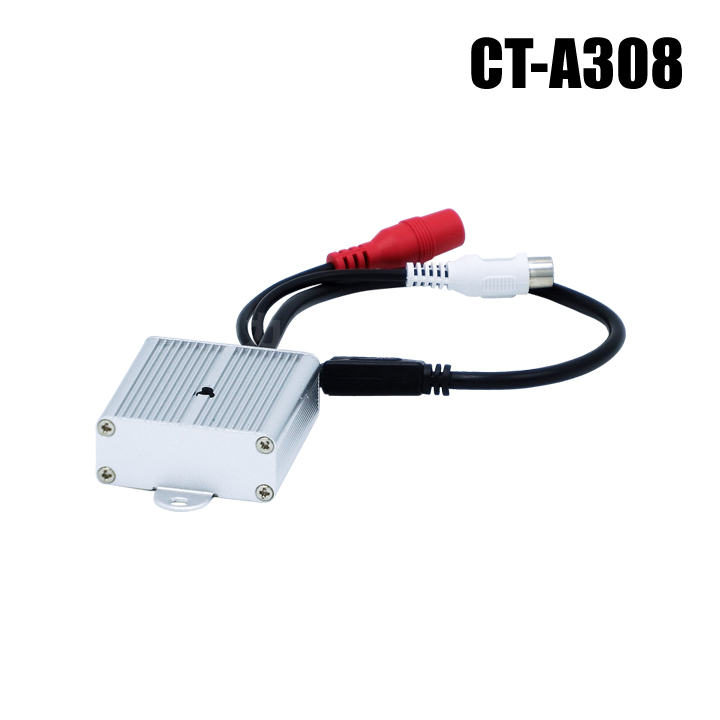 【レターパックプラス可】【CT-A308】 集音マイク 高感度 音量調整アンプ内蔵　防犯カメラ・モノラル音声入力機器に最適  （屋内用 高耐久アルミ合金）