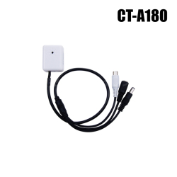 【レターパックプラス可】【CT-A180】小型コンデンサー集音マイク　防犯カメラ機器・RCAモノラル音声入力製品に適合 （屋内 6畳程度・貼付シール付・ループ電源出力・ボリューム調整可）