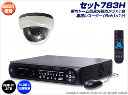防犯カメラセット・監視カメラセット【セット783H】 HD-SDI フルHD画質 SDIドームカメラ1台と8chデジタルレコーダー