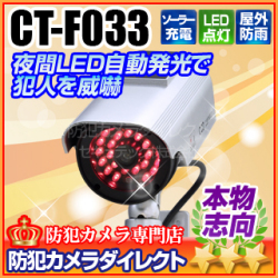 【CT-F033】屋内外OK　電源不要　ソーラー発電　充電池付きダミーカメラ（夜間自動発光タイプ）