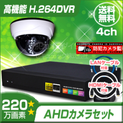 防犯カメラセット・監視カメラセット【セット434-AHD】屋内ドーム型赤外線暗視VF AHDカメラ1台と4chデジタルレコーダーセット