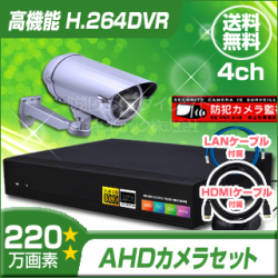 防犯カメラセット・監視カメラセット【セット448-AHD】屋外赤外線暗視防雨VF AHDカメラ1台と4chデジタルレコーダーセット