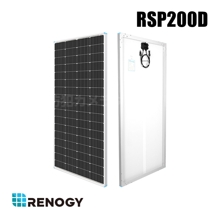 【RSP200D】レノジー RENOGY フレーム式ソーラーパネル 200W 単結晶 12V 最大1000Wh 高変換効率 反射防止デザイン 高耐荷重 （返品不可・代引不可）