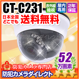 【CT-C231】 52万画素『3軸機構』ドーム型赤外線VFカメラ（f=2.8～10.5mm）