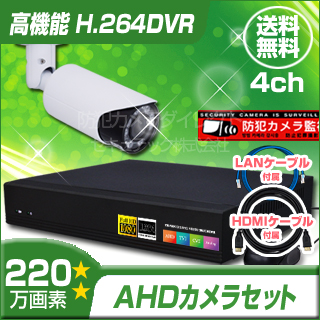 防犯カメラセット・監視カメラセット【セット447-AHD】屋外赤外線暗視防雨電動ズームVF AHDカメラ1台と4chデジタルレコーダーセット