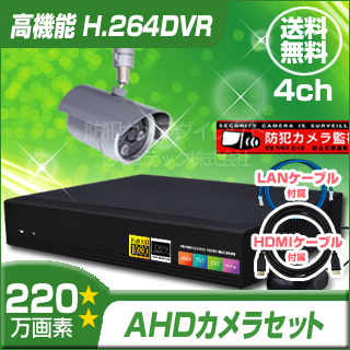 防犯カメラセット・監視カメラセット【セット449-AHD】屋外赤外線暗視防雨 AHDカメラ1台と4chデジタルレコーダーセット