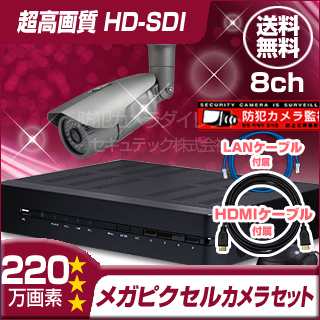 防犯カメラセット・監視カメラセット【セット781-FHDU】 HD-SDI フルハイビジョン画質 防雨型カメラ1台と8chレコーダー