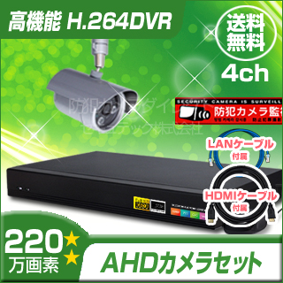 防犯カメラセット・監視カメラセット【セット849-AHD】屋外赤外線暗視防雨 AHDカメラ1台と8chデジタルレコーダーセット