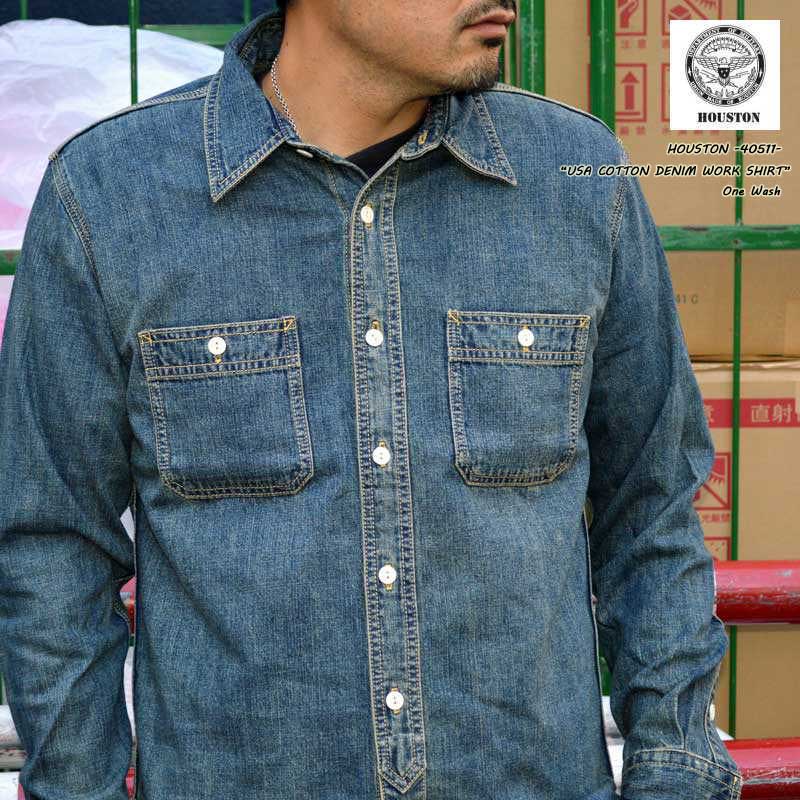 HOUSTON ヒューストン "40511" USA COTTON DENIM WORK SHIRT USAコットンデニ ムワークシャツ [L/Sシャツ]