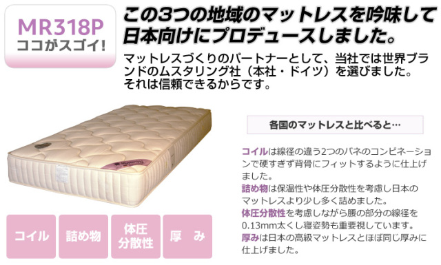 マットレス ポケットコイル MR318P ムスタリング 寝心地の保証