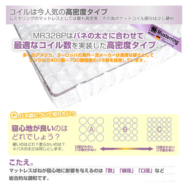 送料無料】側面全面3Dメッシュの ポケットコイル MR328P
