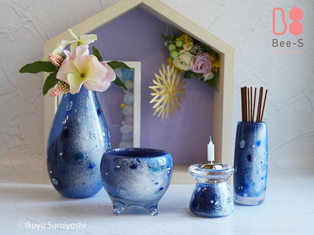 ※定価48,000円相当 ブルーブルー(BlueBlue) セット品 デザイン仏具 RURI（DEEPBLUE）3点セット～7点セット ブルーの仏具