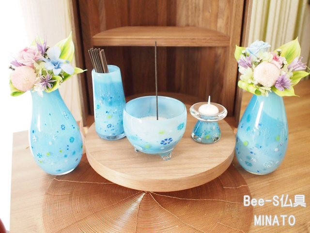 デザイン仏具 MINATO（LIGHT BLUE）5点セット 香（こう）手元供養に
