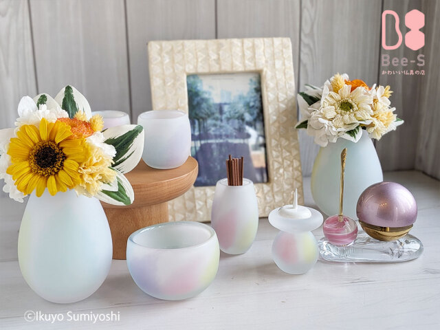 かわいい虹色ガラス仏具セット 3点～7点セット