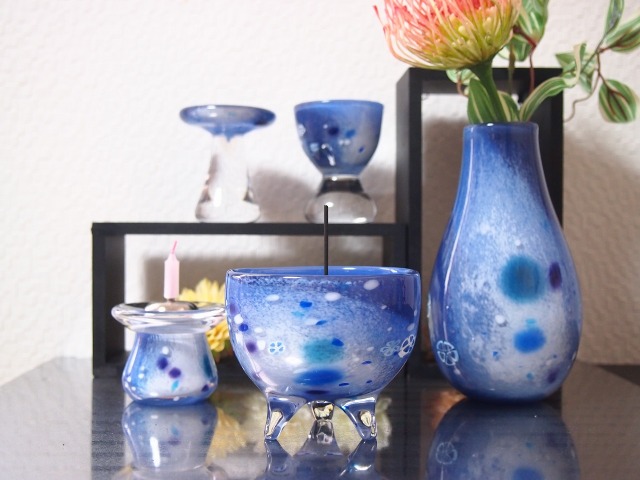 デザイン仏具 RURI（DEEPBLUE）5点セット 源（げん） 送料無料