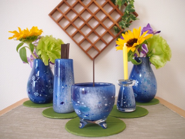 デザイン仏具 RURI（DEEPBLUE）5点セット 香（こう） 送料無料 神秘的