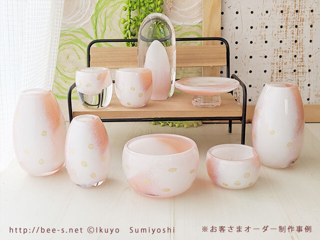 おしゃれな仏具セット】SAKURA（サーモンピンク＋金箔）3点セットから7