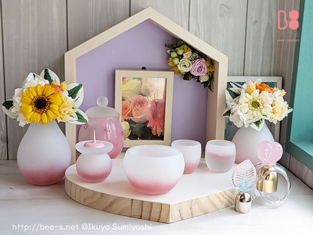 赤ちゃん 仏具 SEKIKA ピンク 吹きガラス 7点フルセット かわいい ミニ