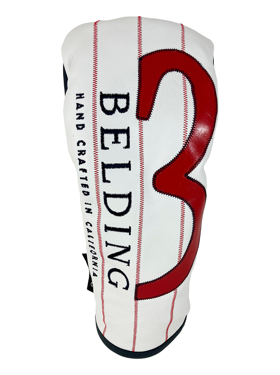 サーカ プレミアム FW ヘッドカバー #3 - ホワイト／ネイビー・ガーメントレザー with レッド・ピンストライプ