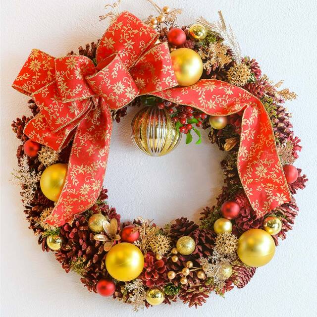 即日発送 クリスマスリース ループリボン ボールリース 直径43cm X Mas ドライ 造花 即日発送 クリスマスリース ループリボン ボールリース 直径43cm X Mas ドライ 造花