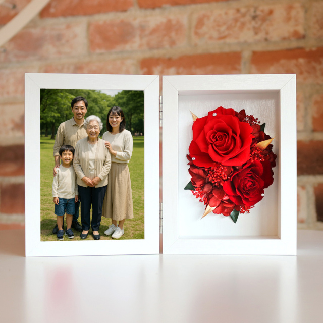 b09】母の日☆命名書☆フラワーフォトフレーム☆プリザーブドフラワー