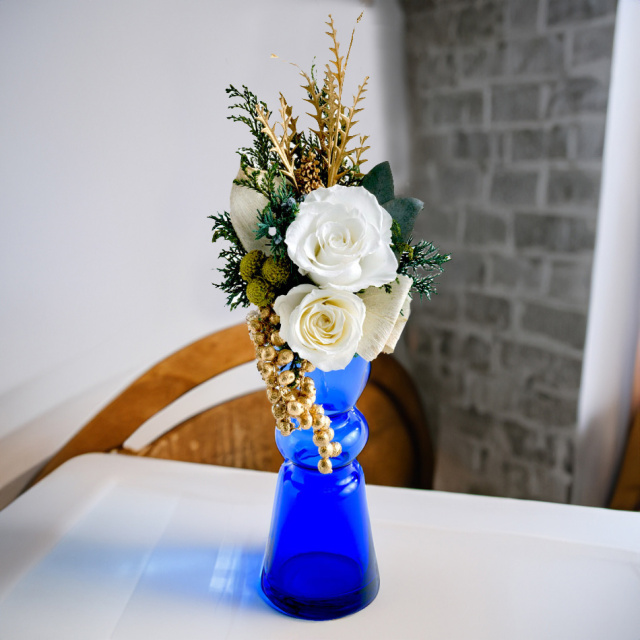 プリザーブドフラワー ブルーS（ホワイト）／ ヴェールS（パープル）