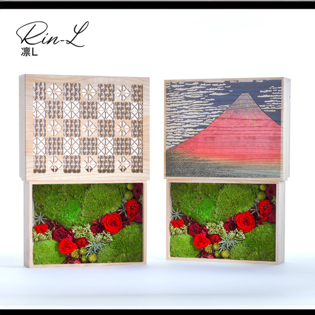 プリザーブドフラワー #凛・L〈赤富士・格子/華/苔〉RIN by Belles