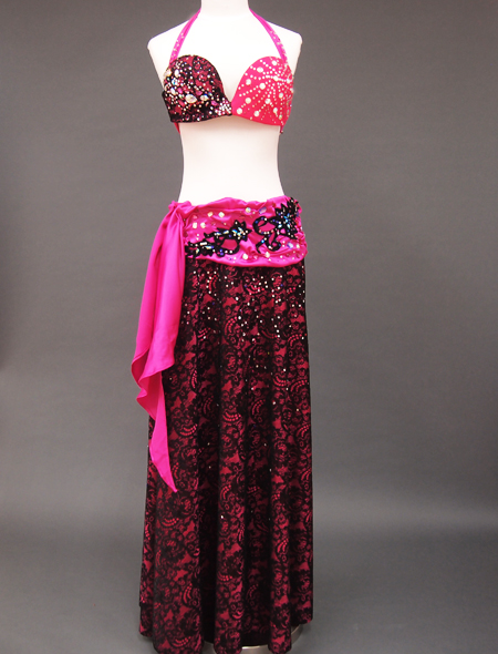 ピンク黒衣装　ミラーナベリーダンス衣装