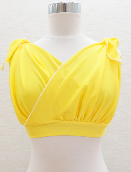 光沢のある艶やかレモンイエロー！肩のリボンがキュートなベリーダンス トップス【ベリーダンス衣装/レッスン着】