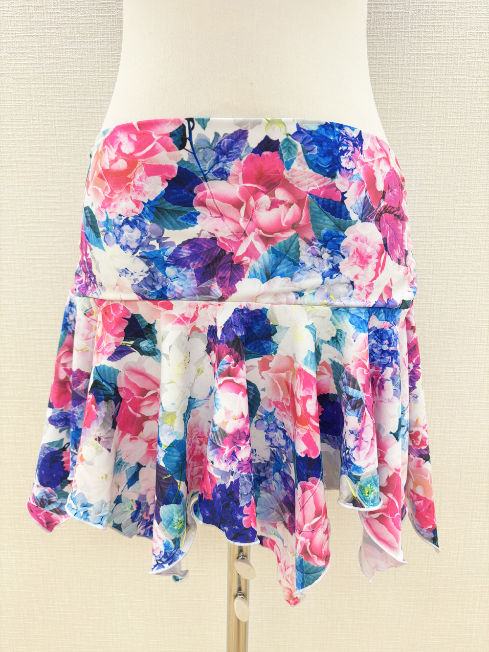 青×ピンクの花柄！コインなしヒップスカーフ／オーバースカート【ベリーダンス衣装／レッスン着】