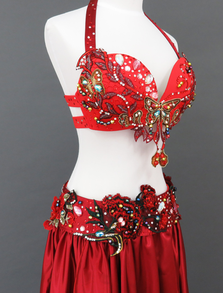 ベリーダンス衣装】真紅の花の中で舞い踊る蝶♡エレガントで