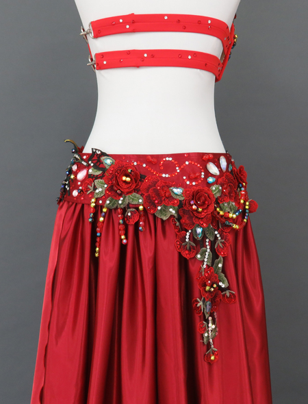 ベリーダンス衣装 花柄 ヘラーヤドレス ベリーダンス衣装】真紅の花の中で舞い踊る蝶♡エレガント