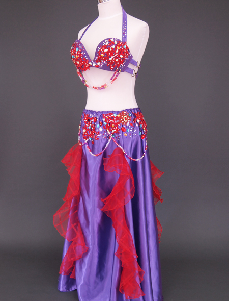 紫赤フリルベリーダンス衣装4　ミラーナ