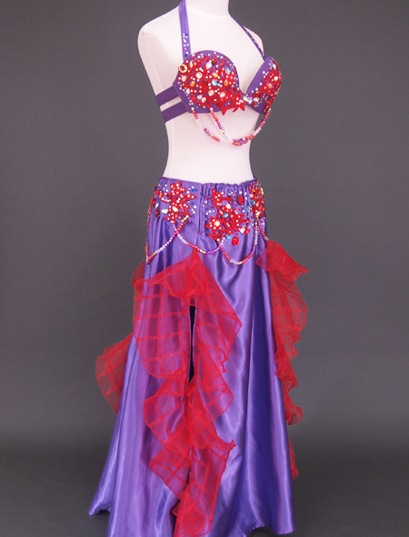 紫赤フリルベリーダンス衣装6　ミラーナ