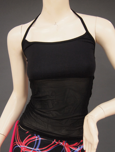 黒/ブラック】お腹部分がシースルータイプのキャミソール| MiLLANA