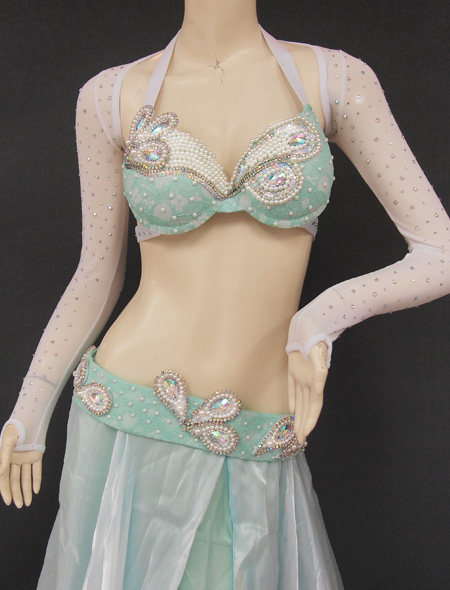 ホワイトグリーン2 ミラーナベリーダンス衣装