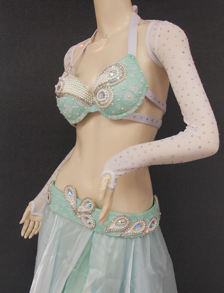 ホワイトグリーン4 ミラーナベリーダンス衣装