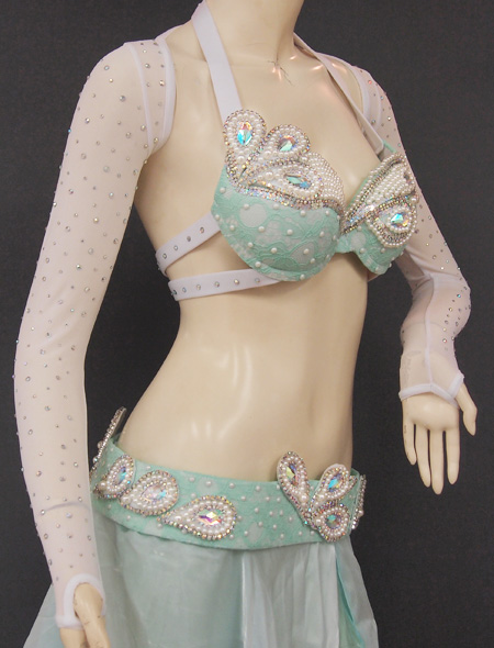 ホワイトグリーン6 ミラーナベリーダンス衣装