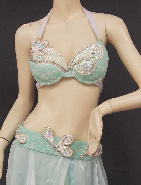 ホワイトグリーン7 ミラーナベリーダンス衣装