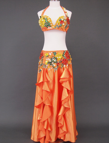 オレンジゴールド花モチーフ　ベリーダンス衣装1　ミラーナ