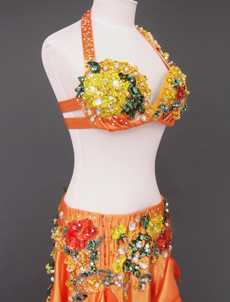 オレンジゴールド花モチーフ　ベリーダンス衣装4　ミラーナ