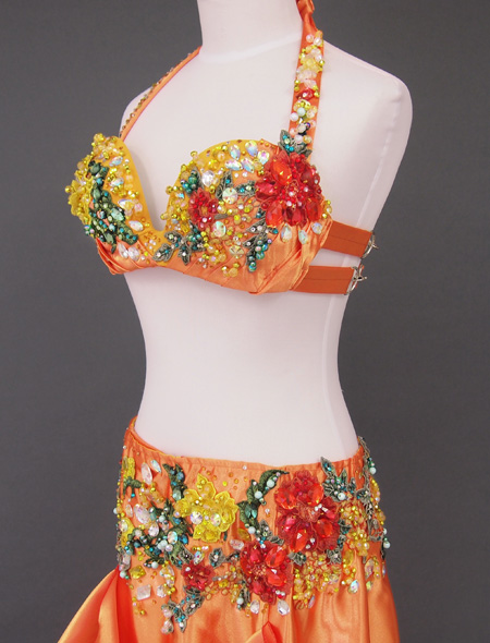 オレンジゴールド花モチーフ　ベリーダンス衣装2　ミラーナ